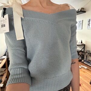 RED Valentino Elegant Off-Shoulder Blue Sweater